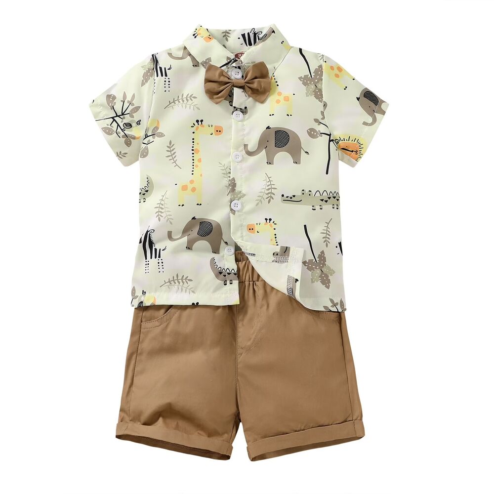 Younger Tree Toddler Baby Boy Casual Outfit Set – 2-Piece – Brown Jungle Print